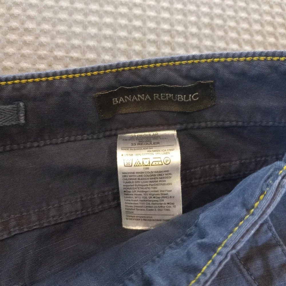 Banana Republic Mens Navy Blue Cotton Linen Relaxed Fit Utility Drawstring Pants